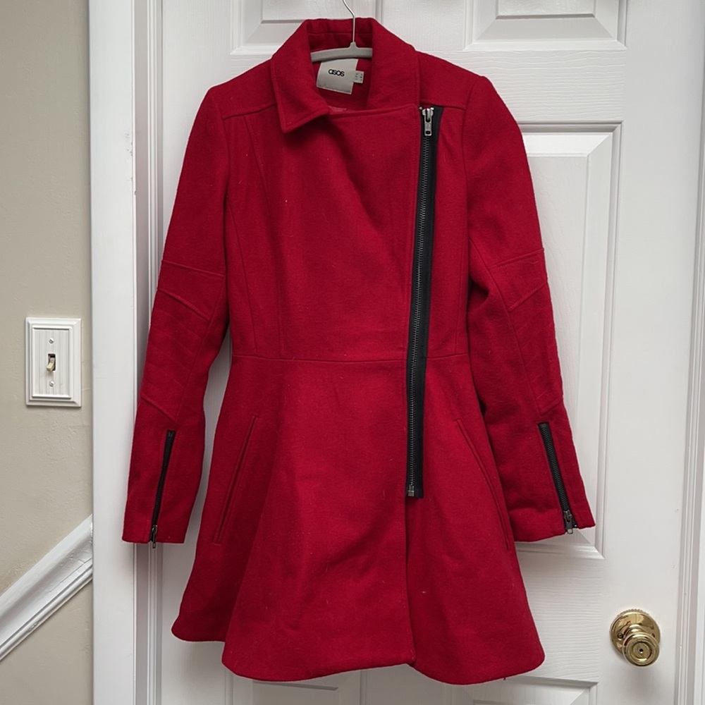 ASOS Red Wool Blend Coat, Size 2 - Picture 6 of 7